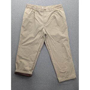 LL Bean Double L Pants Mens 42x29 Beige Plaid Flannel Lined Cotton Chinos Warm